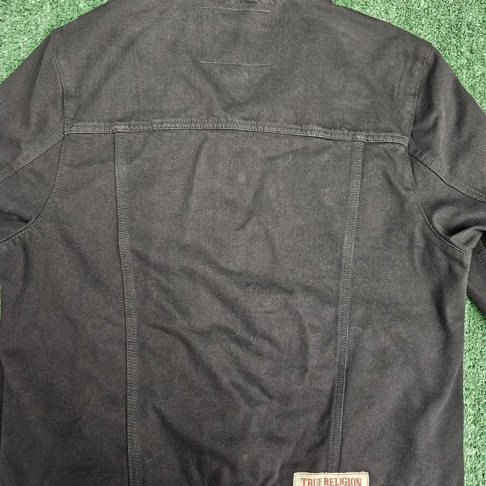 New True Religion Jacket Mens Medium Black Denim Jean Trucker Slim